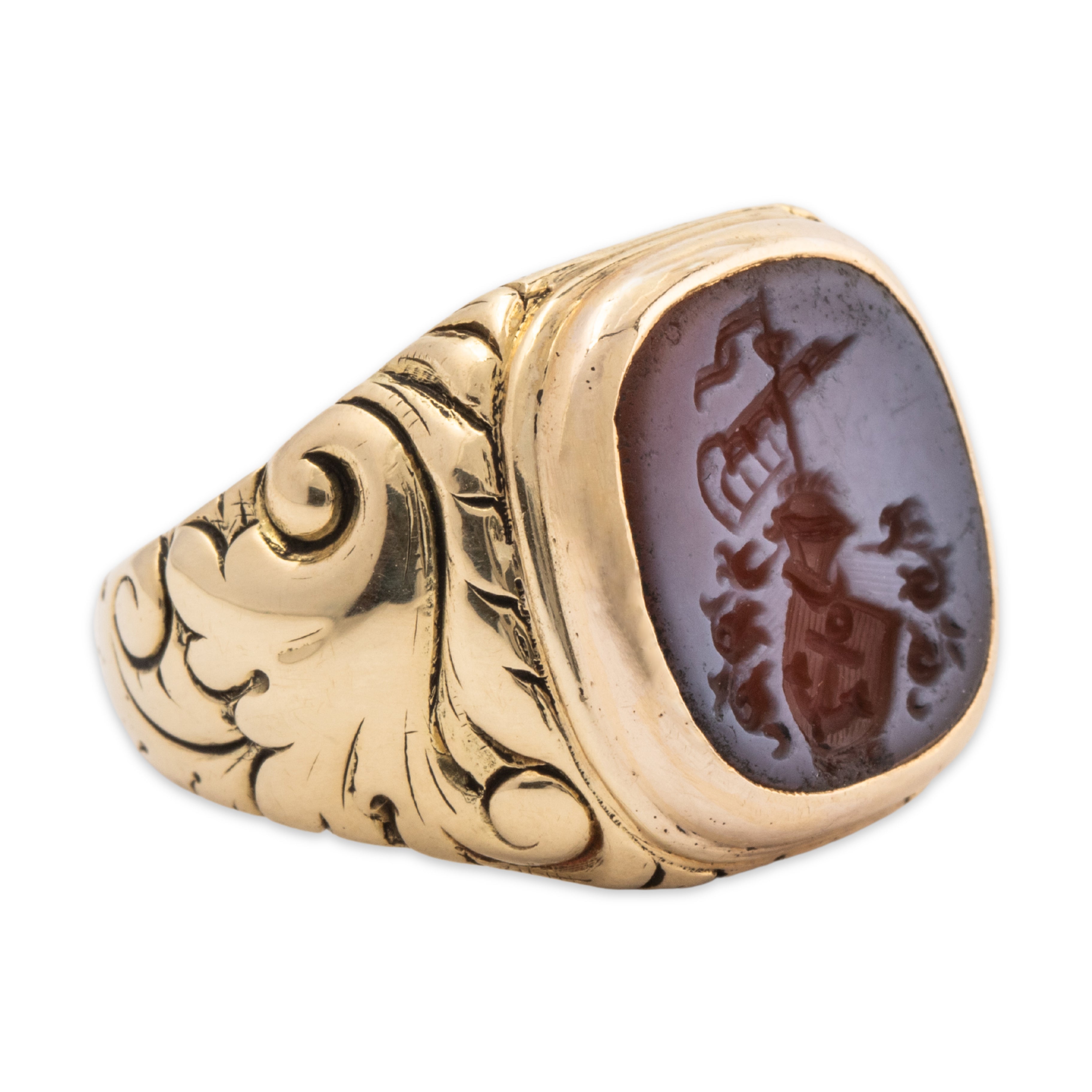 ANTIQUE 14K YELLOW GOLD RED CARNELIAN ANCHOR SHIP INTAGLIO SIGNET RING 6.5、mySite、hinf8tx79