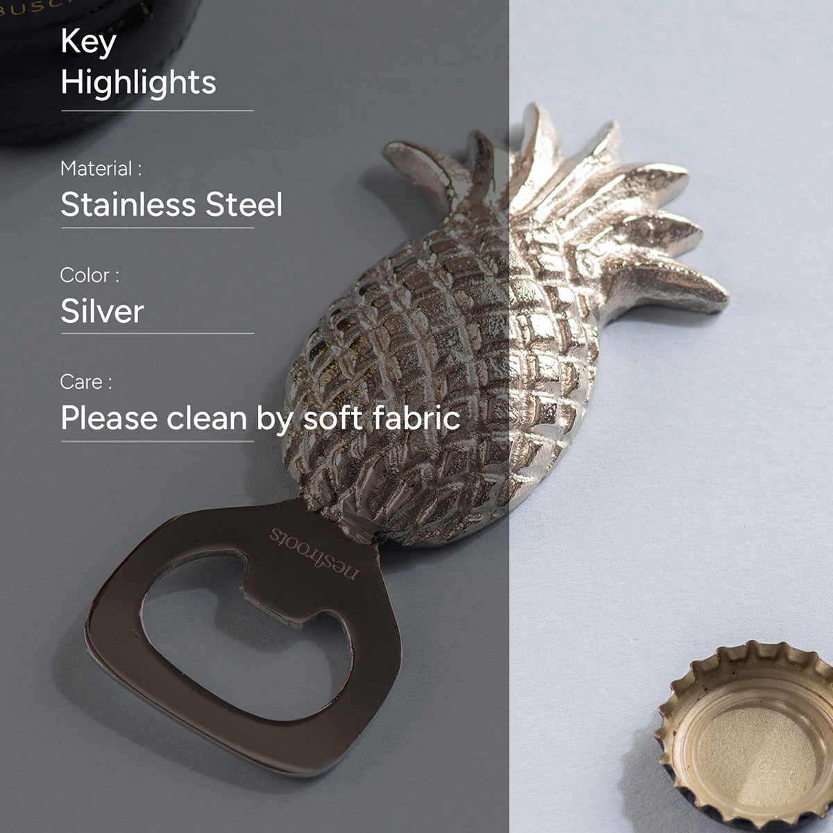 Stainless Steel Bottle Opener | Pineapple Shape | Silver、mySite、camillekostekn