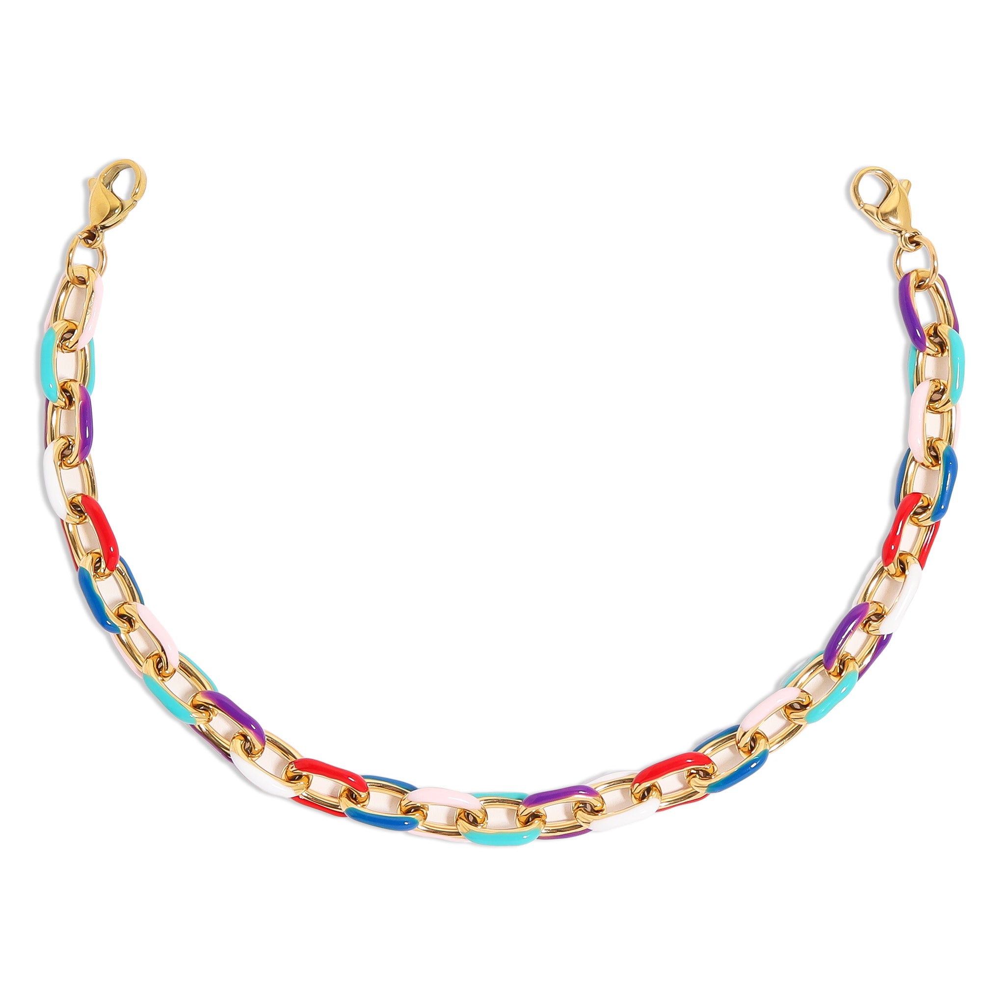 18K Gold PVD Stainless Steel Multi-Colored Cable Chunky Trucker Hat Chain / CHN0035、mySite、dreamappss