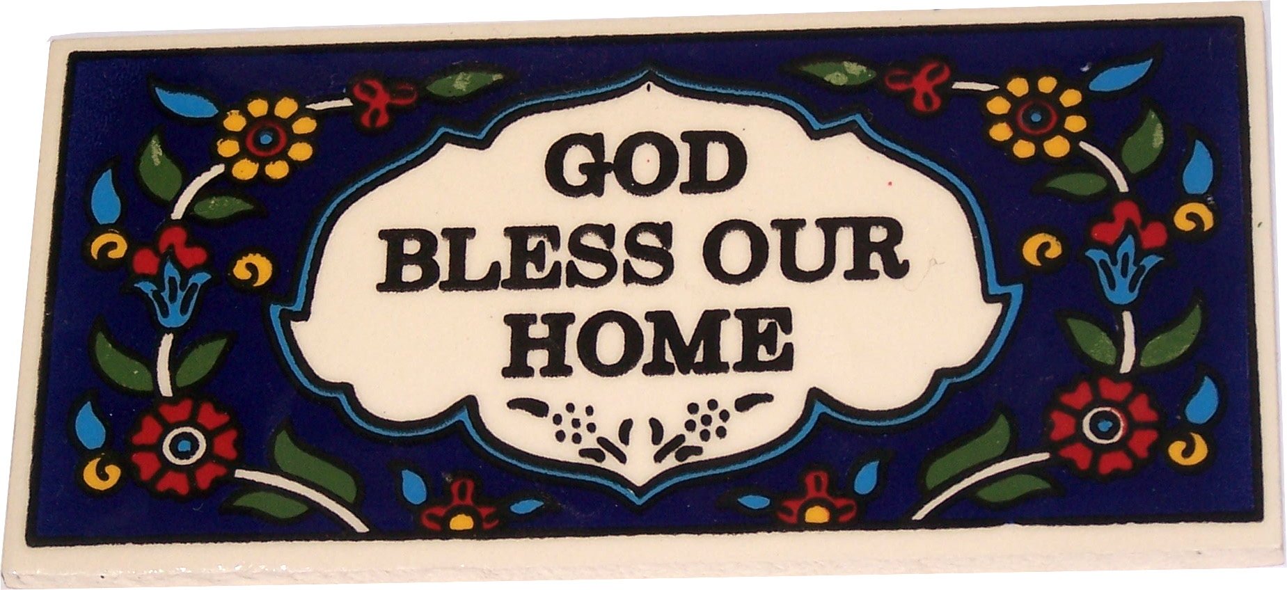 Holy Land Market God Bless Our Home Painted Tile from Jerusalem - 6x3 Inches - Asfour Outlet Trademark、mySite、topwebapps