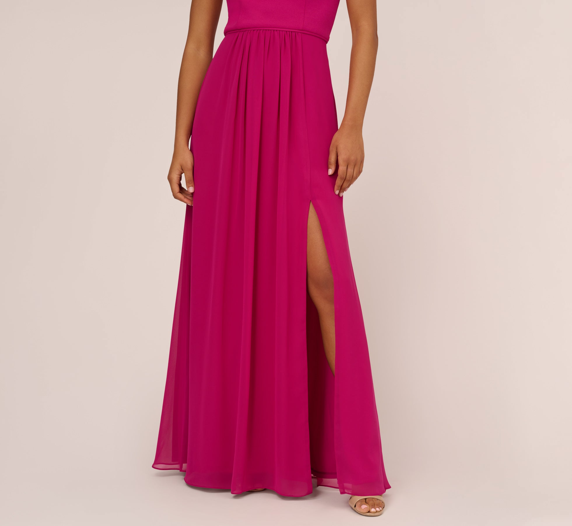 One Shoulder Chiffon Long Gown In Bright Magenta、mySite、solidvoid