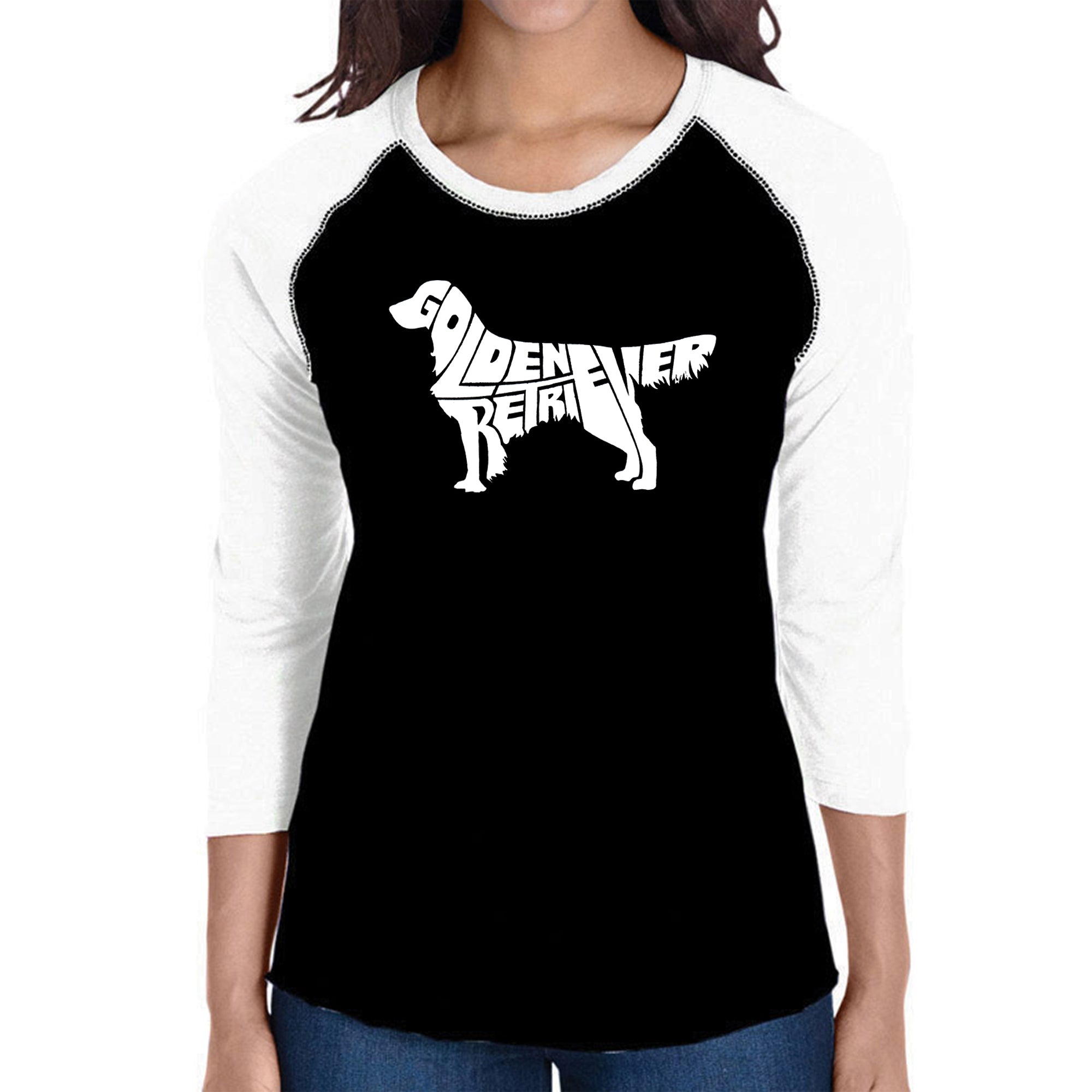 Golden Retriever - Women's Raglan Baseball Word Art T-Shirt、mySite、camillekostekn