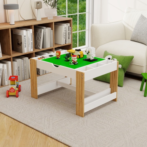 The 2 in 1 Rollaway Play Table and Toy Organizer Compatible with Lego Suitable for Storing Under Bed or Sofa-White (38" x 18.7" x 5.9")、、casual