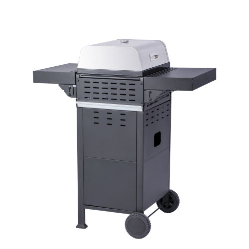 2-Burner Propane Gas BBQ Grill, Pizza Box, 24600BTU Output With Wire Enamel Cooking Grids For Outdoor Barbecue, Foldable Side Table, Hanging Basket, Stainless Steel、、eastwooduniform