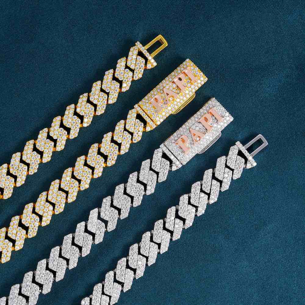 CUSTOM CLASP 2-Row 10MM Moissanite Cuban Link Chain 14K Gold、mySite、hinf8tx79