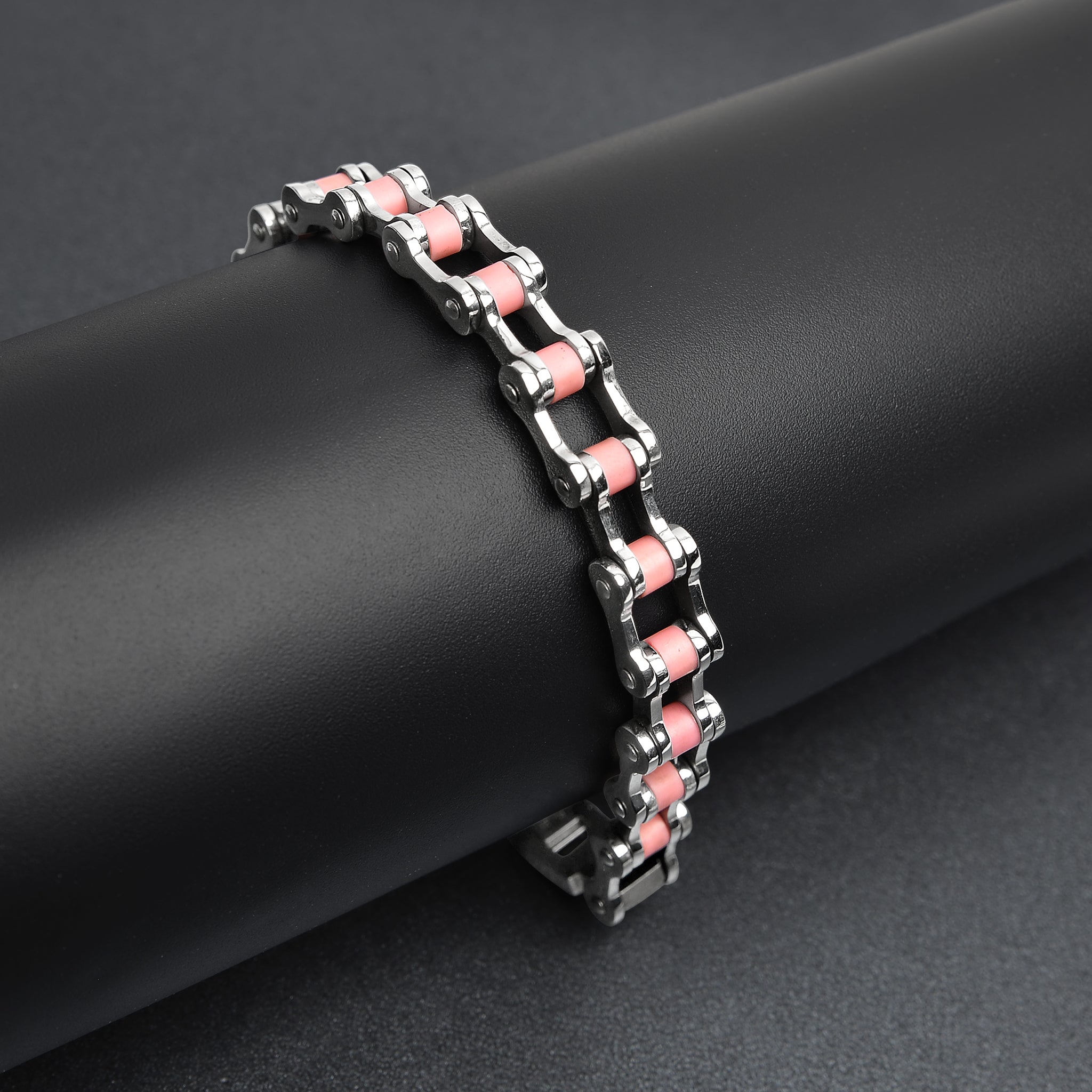 Stainless Steel And Pink Bike Chain Bracelet / BRJ2070、mySite、dreamappss