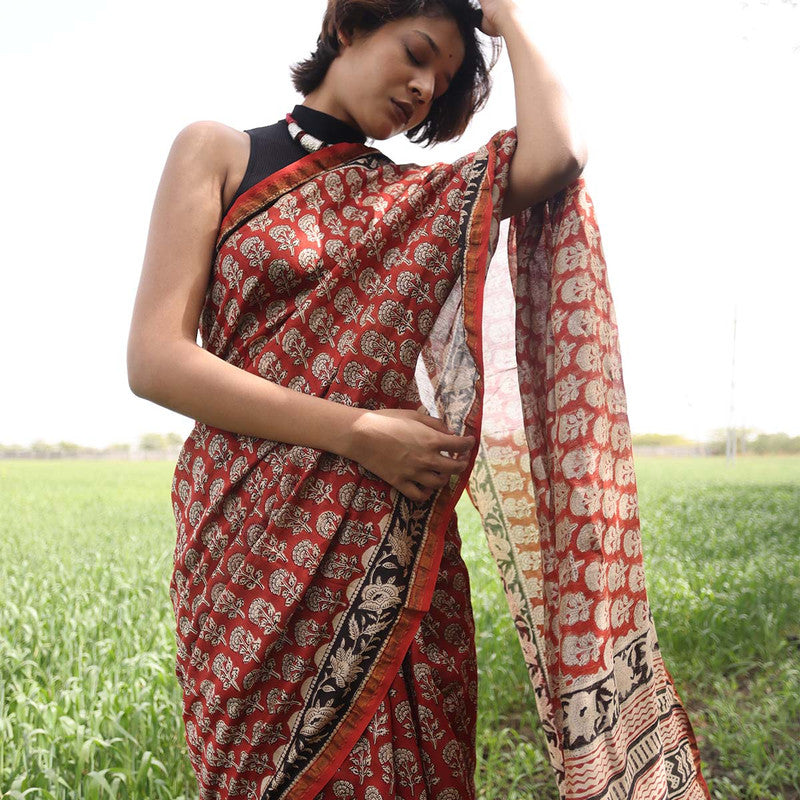 Chanderi Saree | Bagru Printed | Red、mySite、camillekostekn