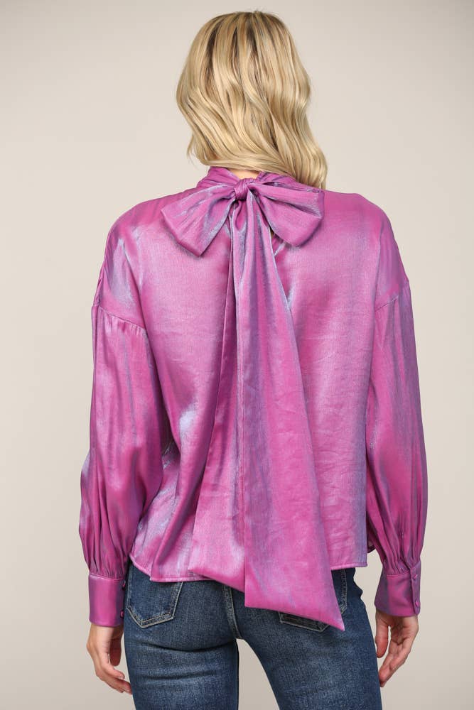 LUMINOUS FABRIC EXTRAVAGANT BOW TIE BLOUSE、mySite、dreamappss