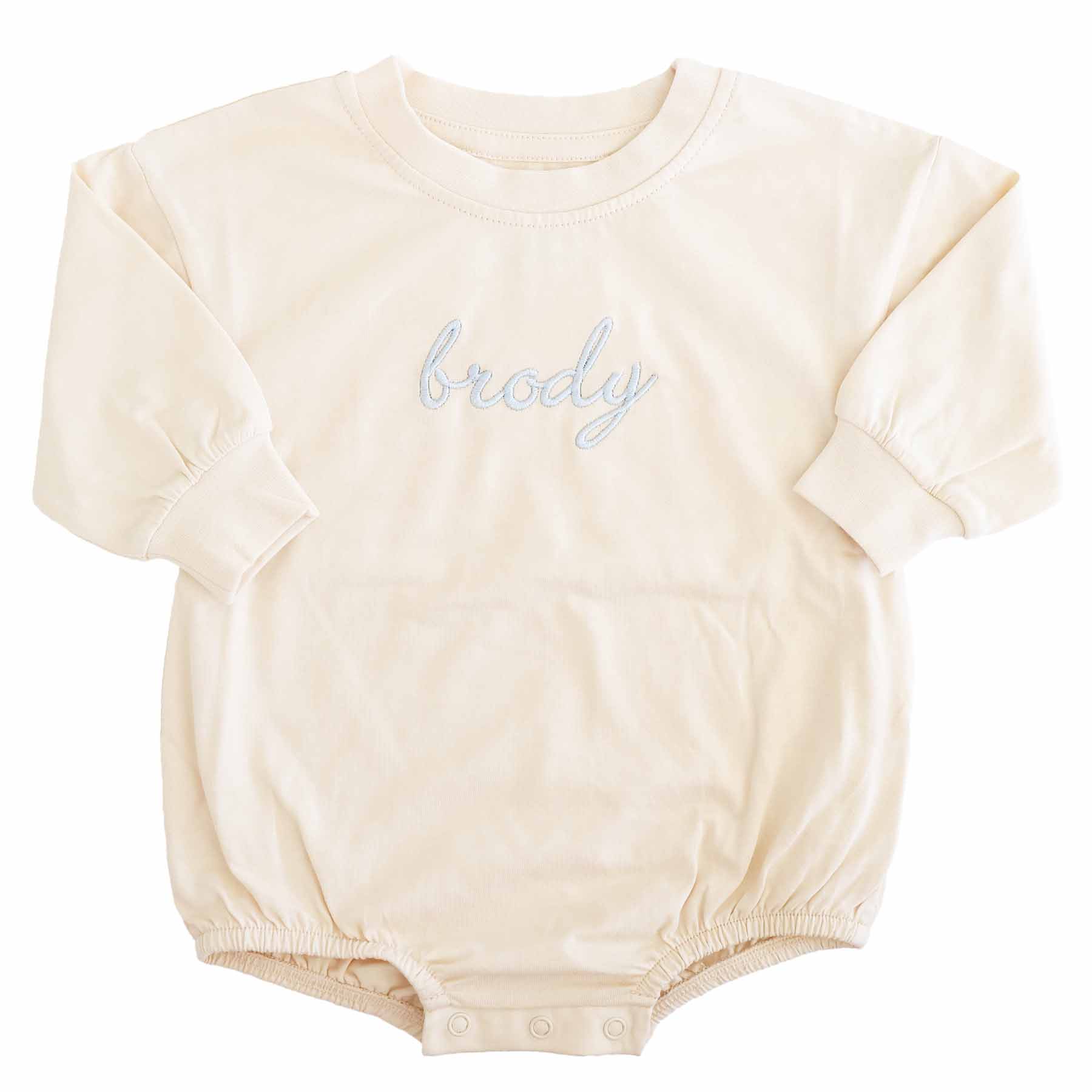  Personalized Script Name Long Sleeve Bubble Romper | Natural、mySite、layawaytickets