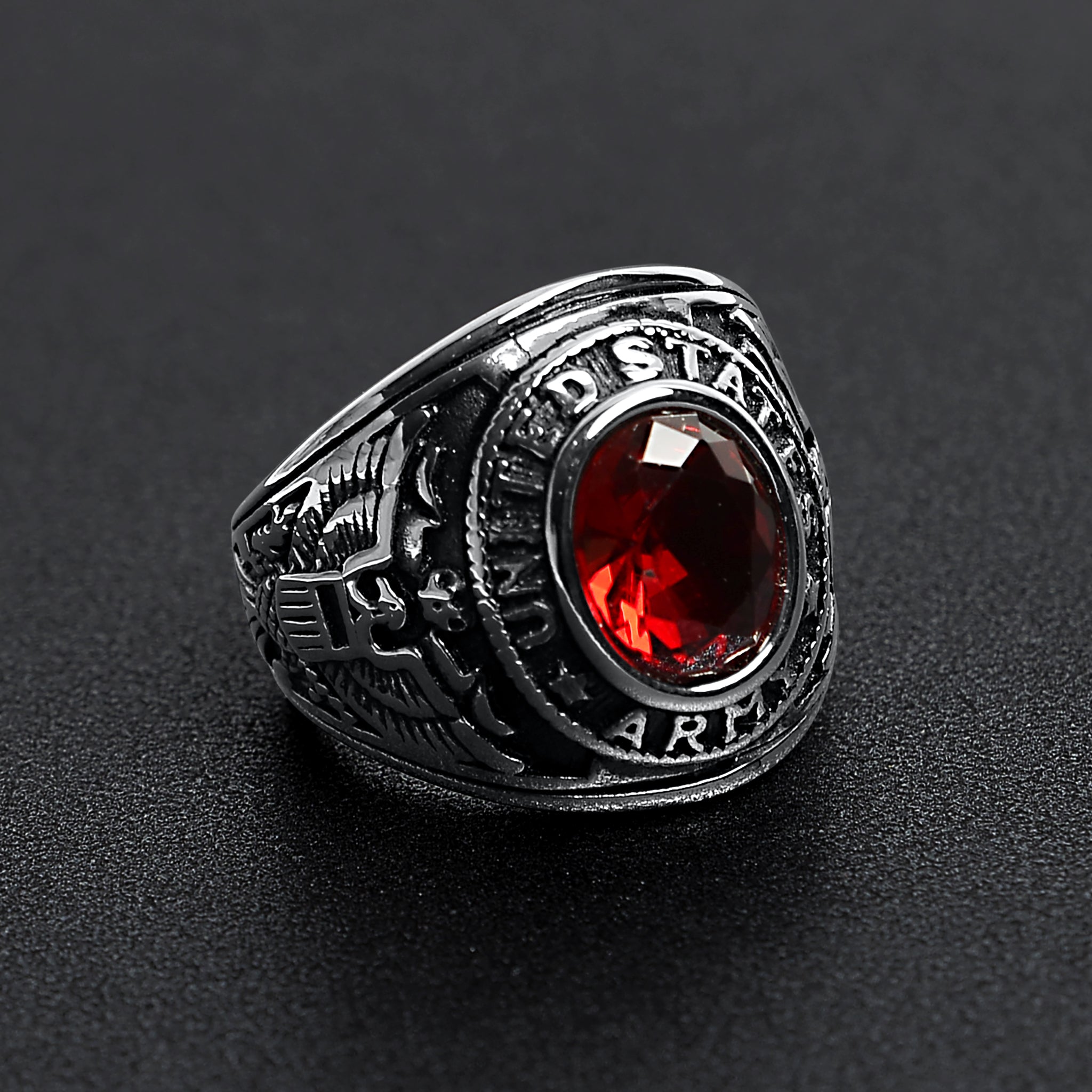 Stainless Steel United States Army Red Center Stone Ring / MCR6006、mySite、dreamappss