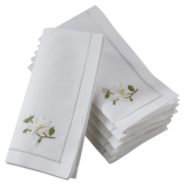  Embroidered Magnolia Hemstitch Napkin 6 Pack、mySite、elrpsem3k