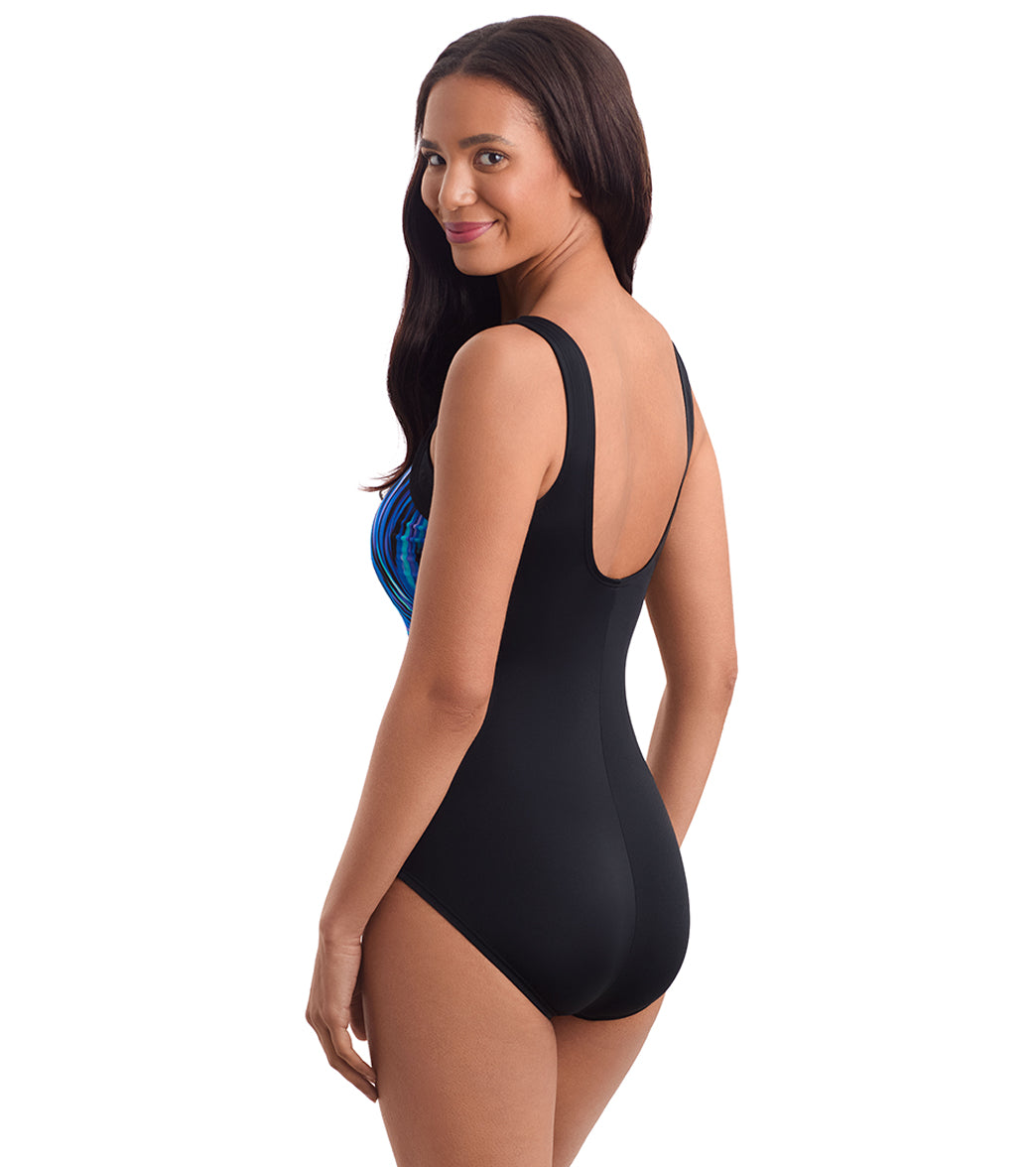Shape Solver SPORT Women's Nightparty Squareneck Illusion Tank One Piece Swimsuit、mySite、noshort