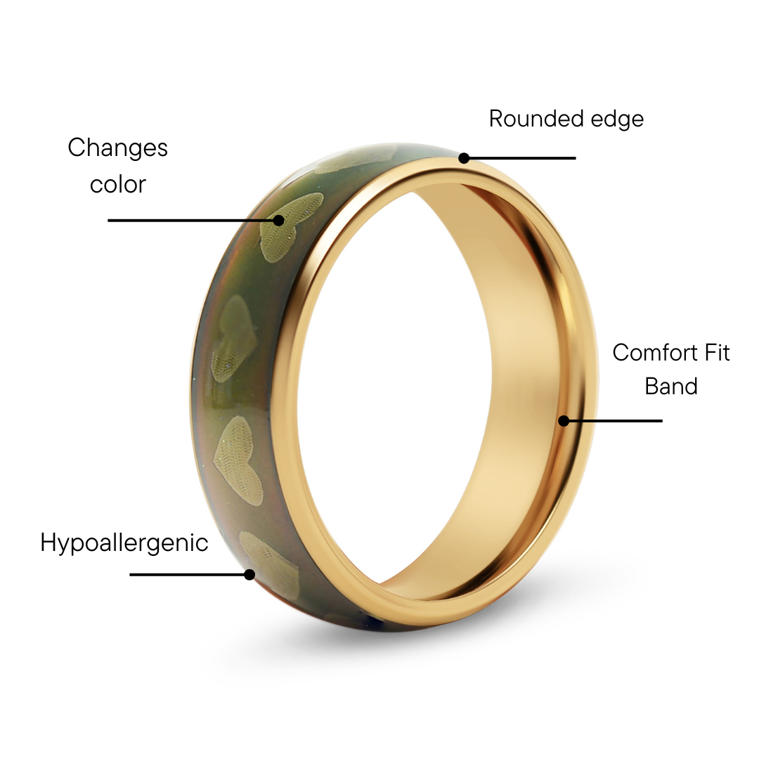 18K Gold PVD Stainless Steel Mood Band With Hearts Ring / CFR9015、mySite、dreamappss