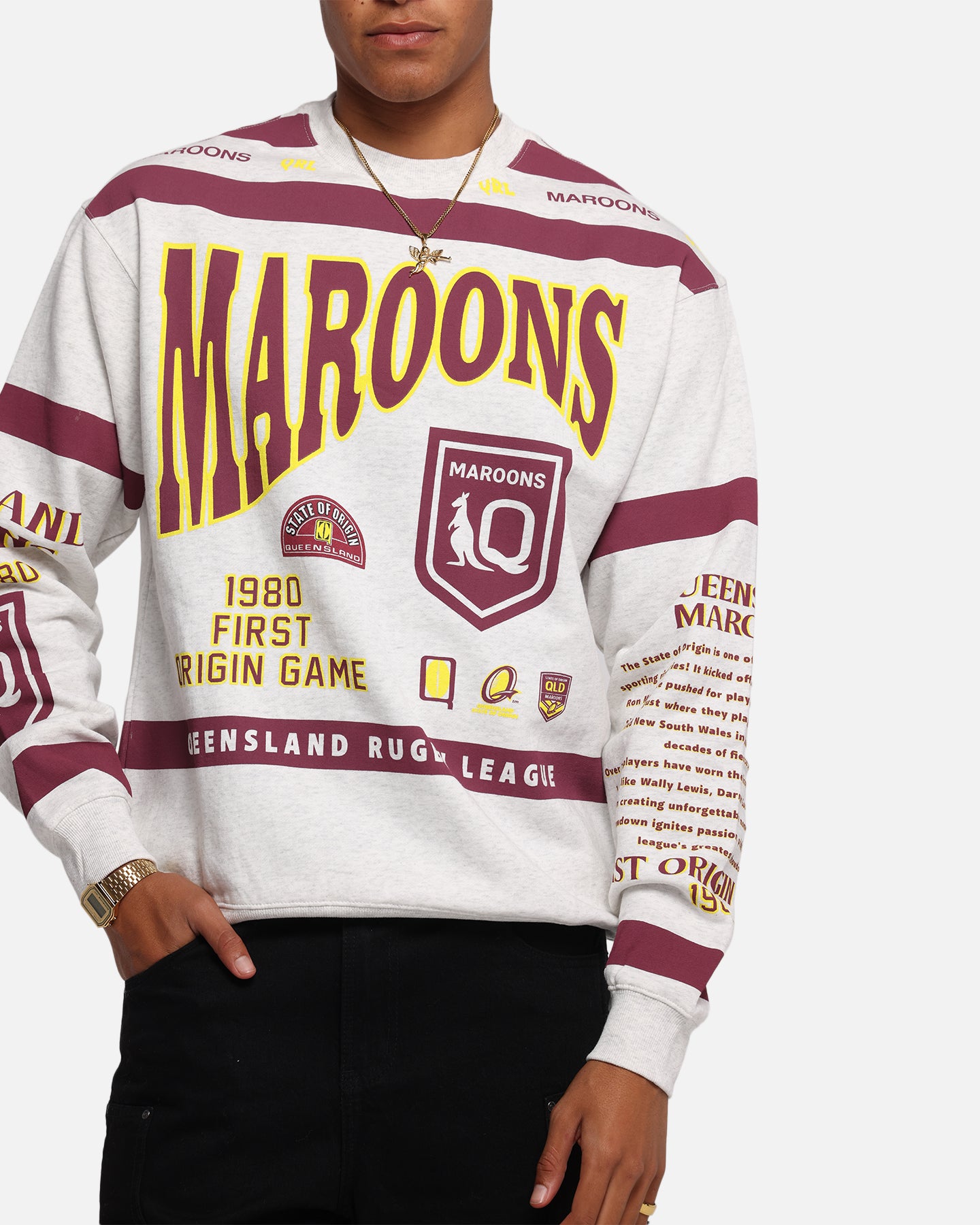 Queensland Rugby League Queensland Maroons Team Crewneck Silver Marle、mySite、zt4zffjzw
