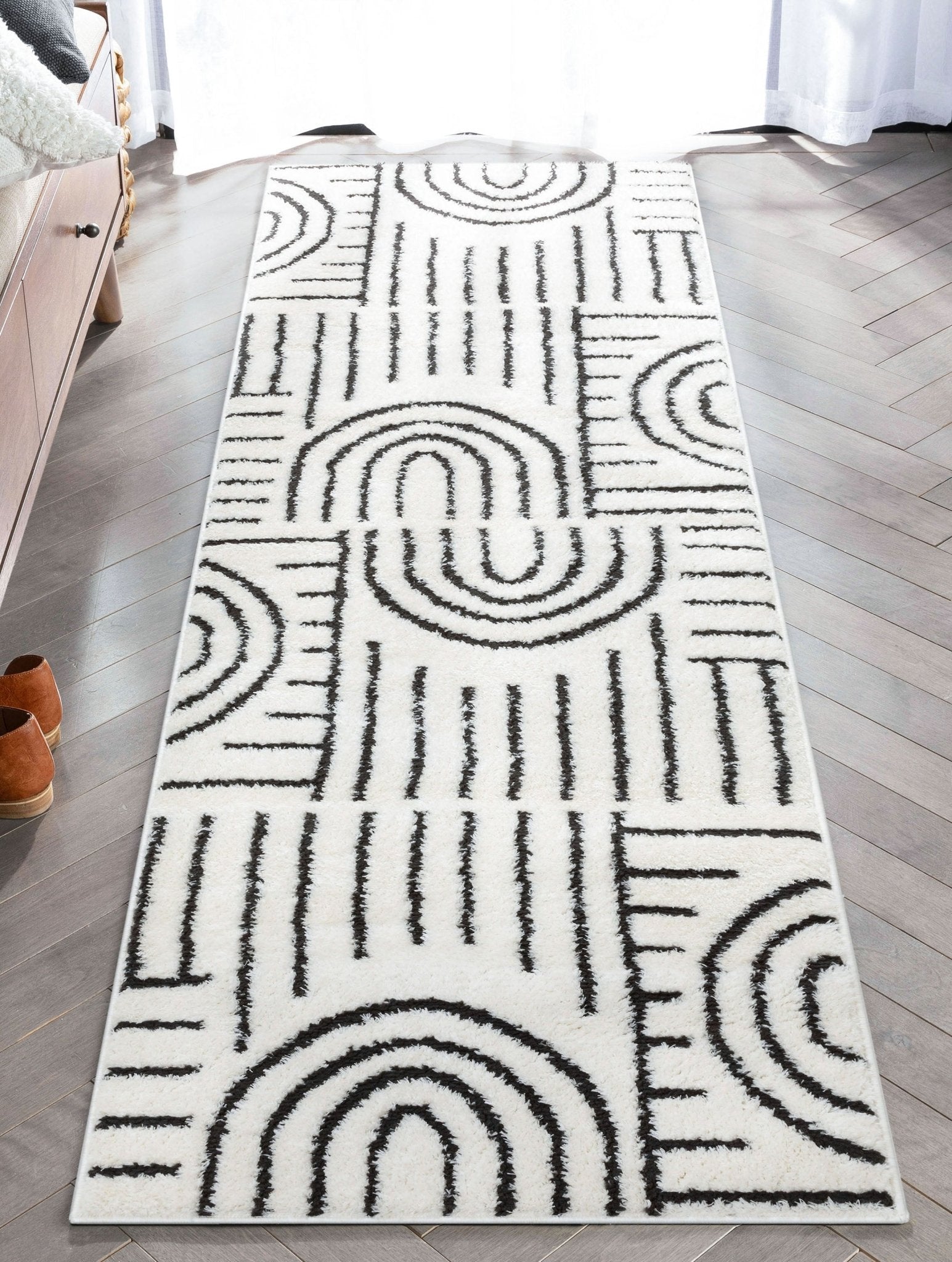 Rainbow Shag Geometric Ivory Black High-Low Rug、mySite、gigharbornorthrealestate