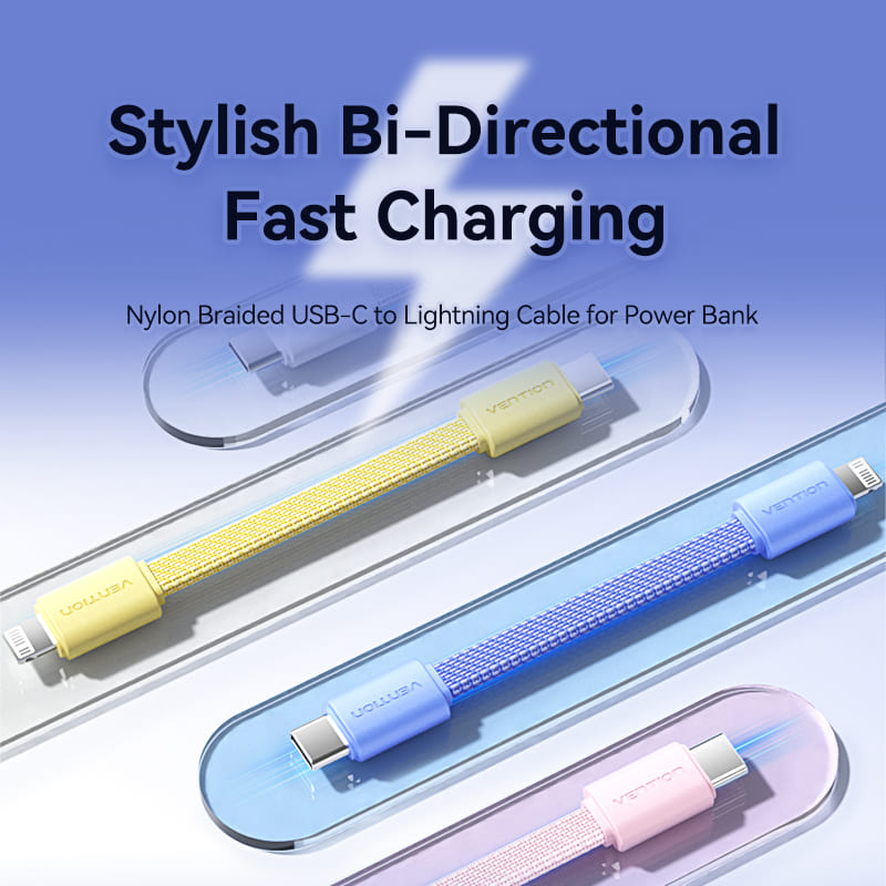 Bi-Directional Charging Cable 11CM for 5000mAh Power Bank (USB-C + Lightning) 20W Light Indicator Display Type、mySite、fannypackpong