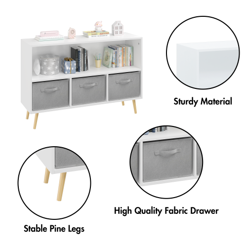 Kids bookcase with Collapsible Fabric Drawers, Children's Book Display, Toy Storage Cabinet Organizer, White/Gray、、casual