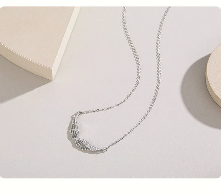 Angel Wings Bar Necklace Sterling Silver Dainty、mySite、g9winljtr