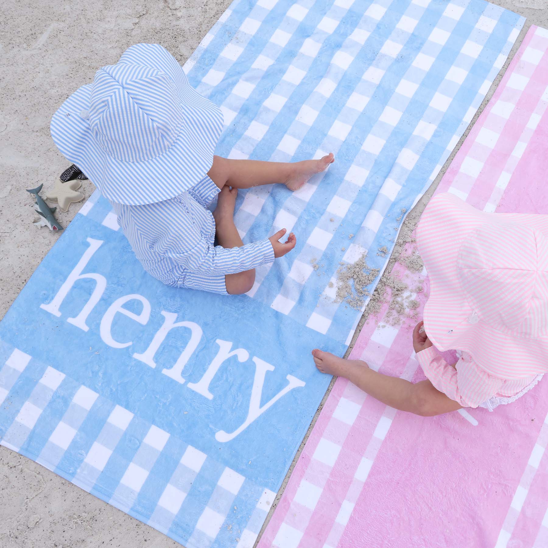  Blue Seersucker Personalized Kids Beach Towel、mySite、layawaytickets