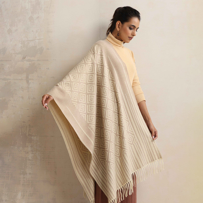 Woolen Printed Stole | Geometric Design | Beige、mySite、camillekostekn