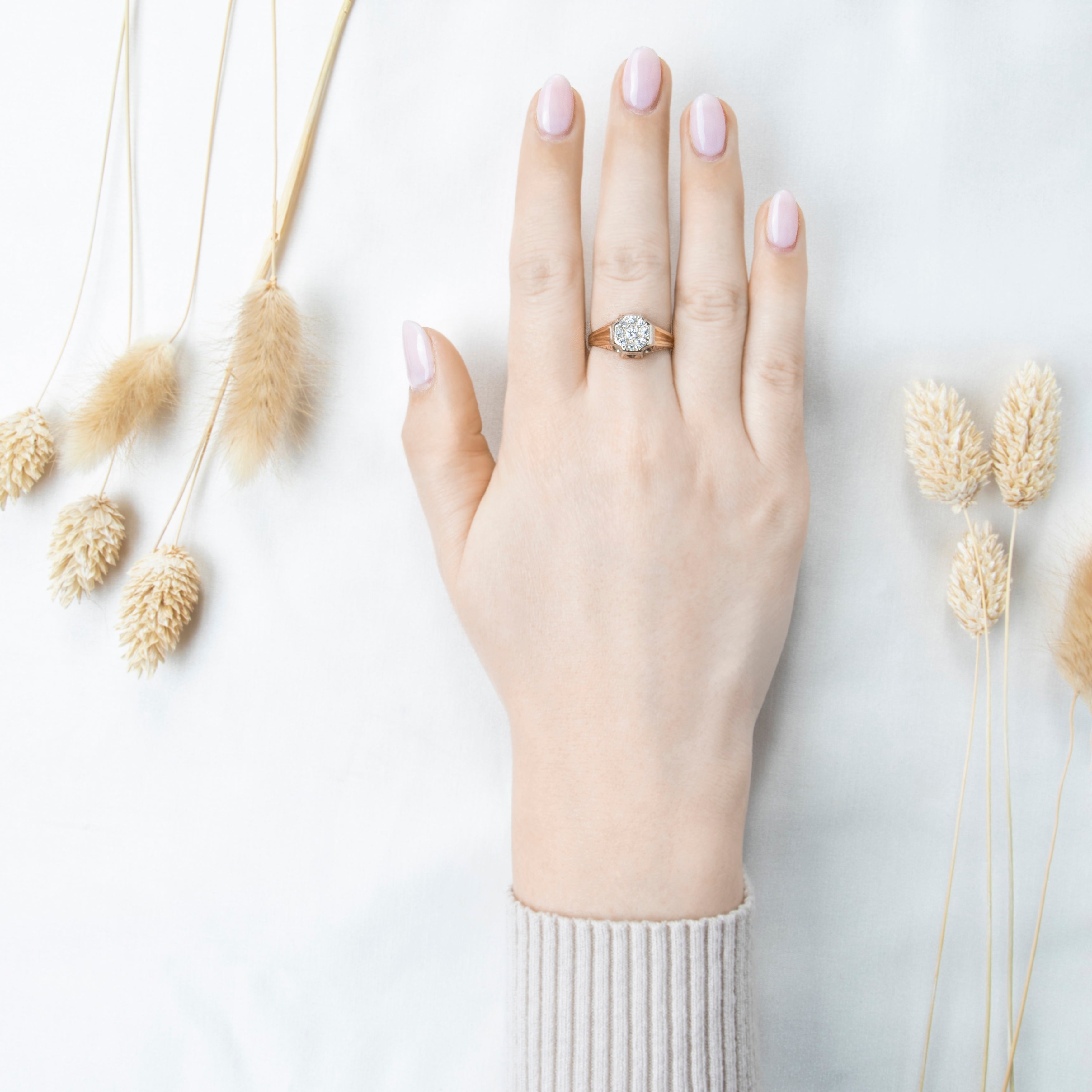 Antique 14k Yellow Gold .229cttw Old European Diamond Octagonal Cluster Ring、mySite、hinf8tx79