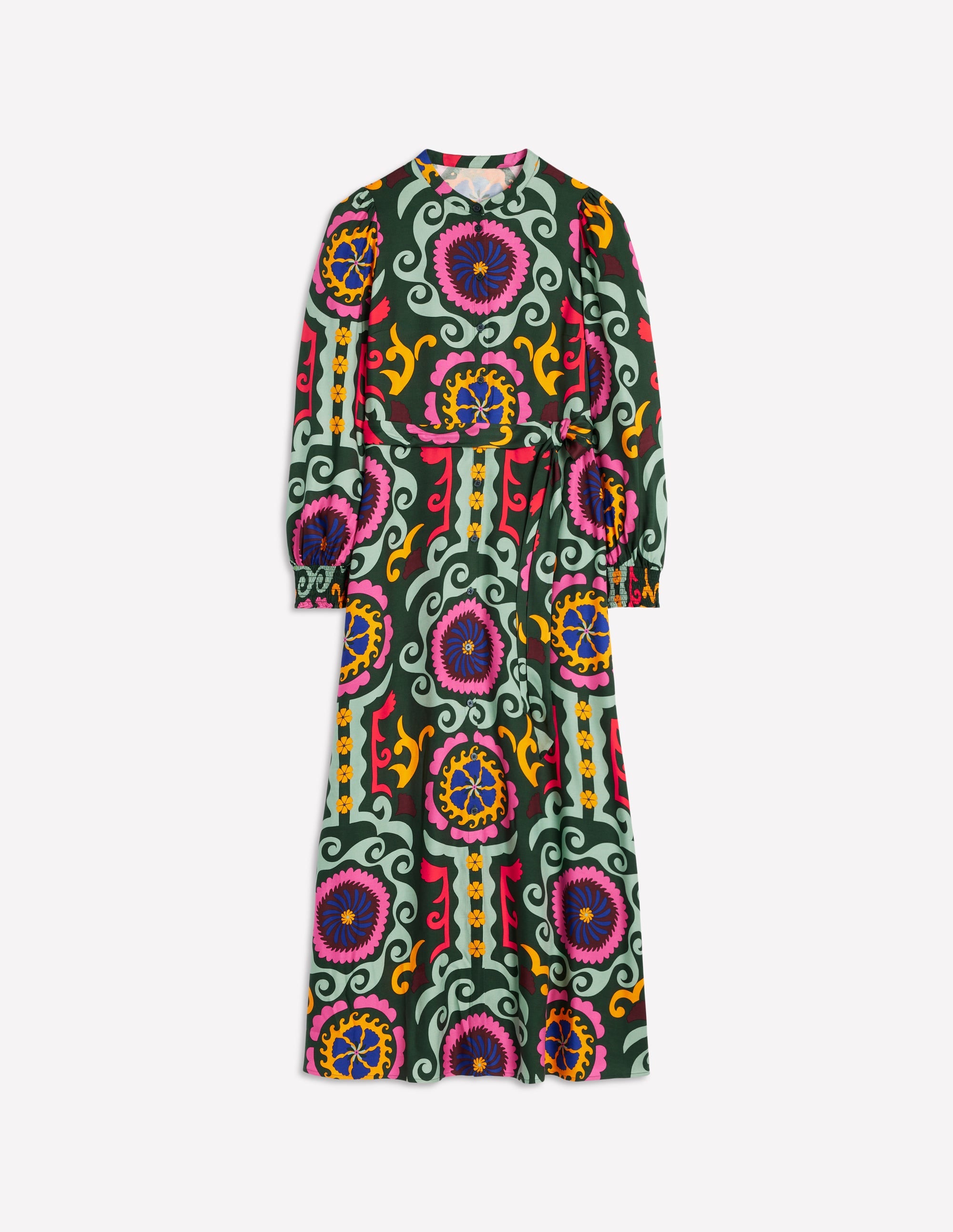  Ruby Collarless Shirt Dress-Green, Ornamental Wave、mySite、ashleygrahame