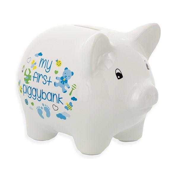 Ceramic Piggy Bank for Boys and Girls 5 Pink or Blue and White *、mySite、g9winljtr