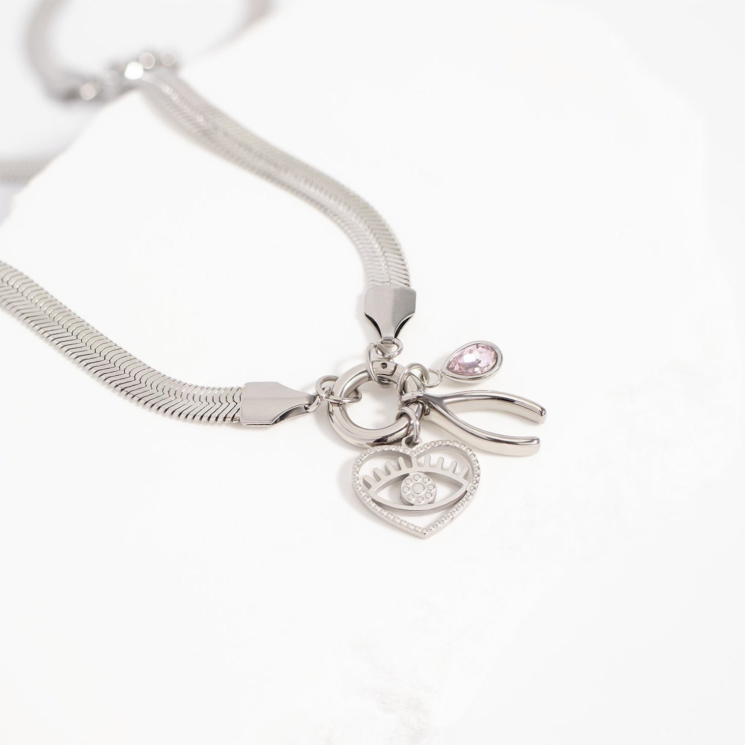 18K Gold PVD Stainless Steel Herringbone Charm Holder Necklace / CHN0101、mySite、dreamappss