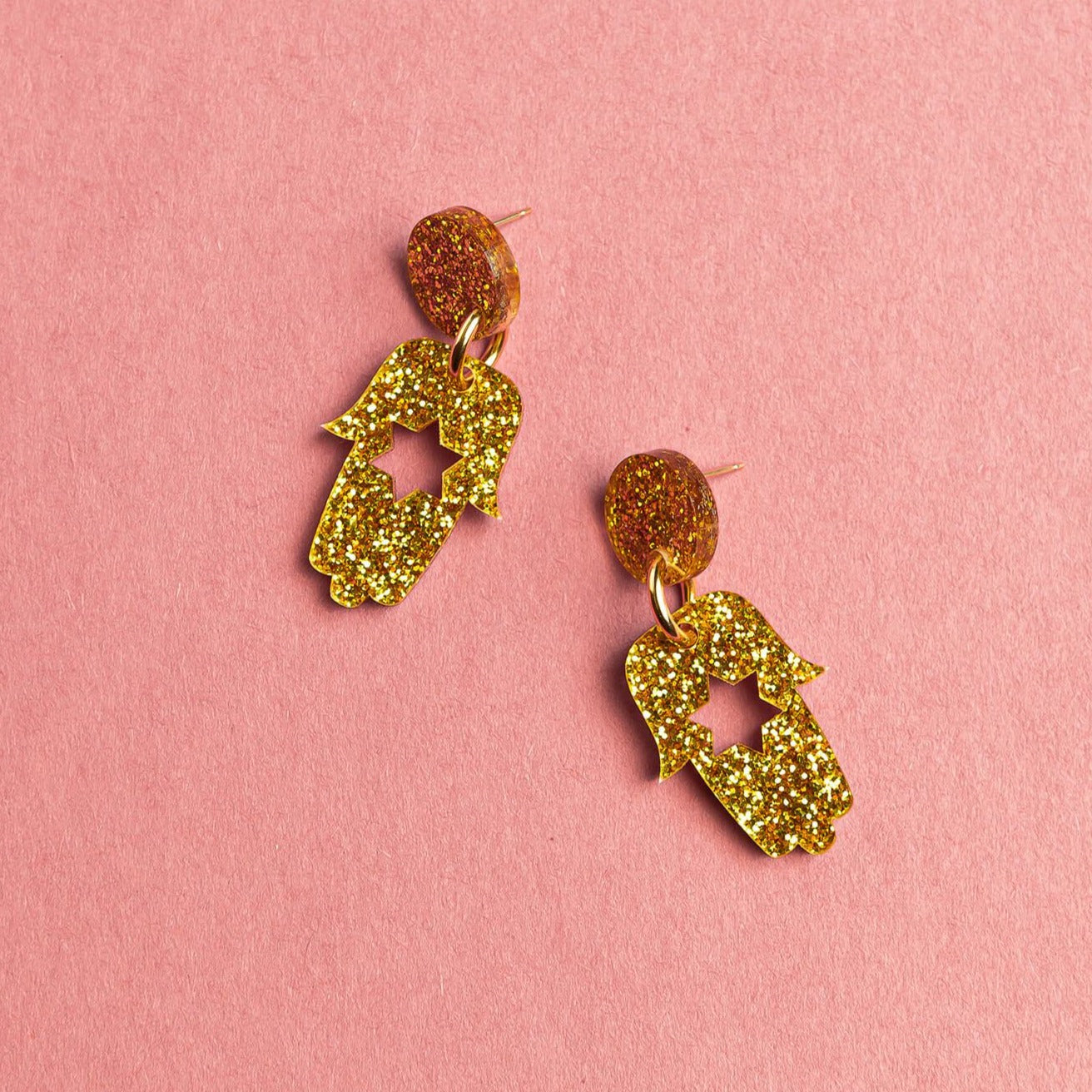 Mimi Hamsa Earrings - Gold Glitter、mySite、topwebapps
