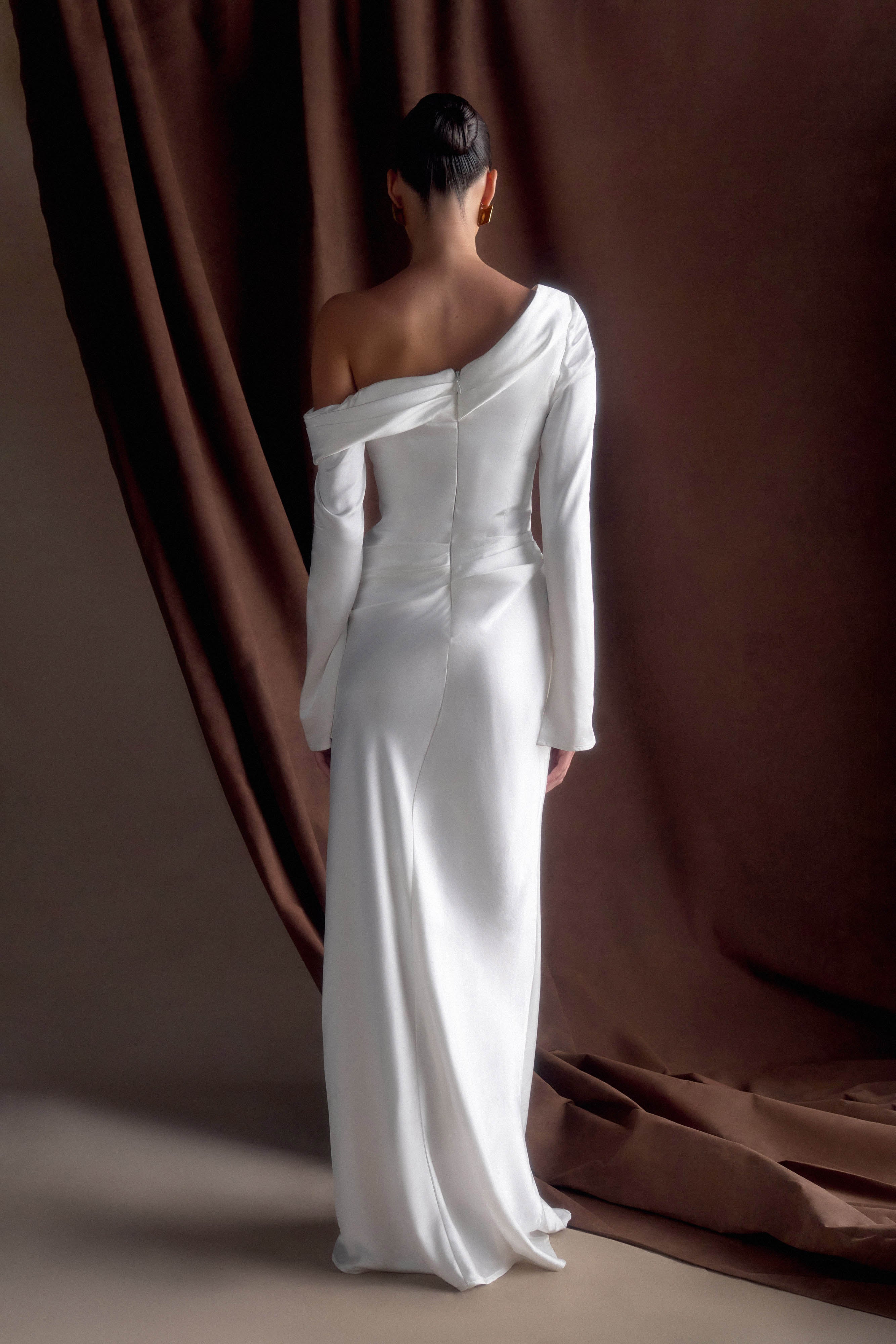 Iris Long Sleeve Satin Maxi Dress - White、mySite、solidvoid
