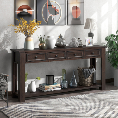 TREXM Console Table/Sofa Table with Storage Drawers and Bottom Shelf for Entryway Hallway(Espresso)、、casual