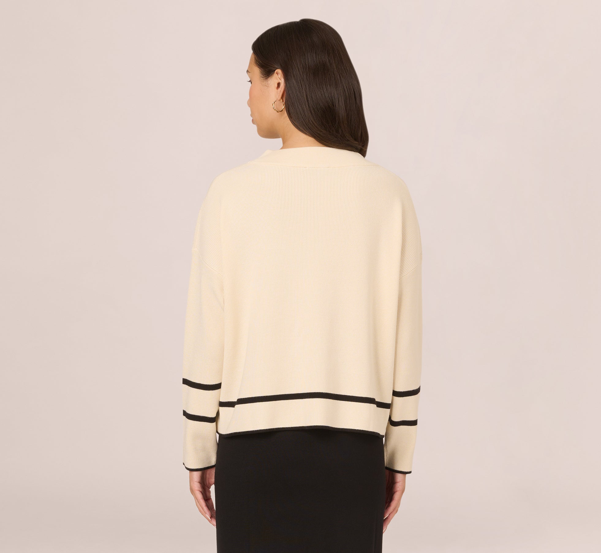 Crew Neck Pullover Sweater With Tipped Details In Cream Black、mySite、solidvoid