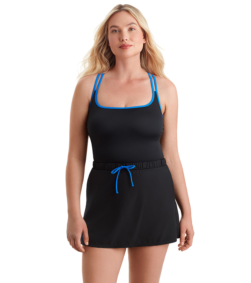 Shape Solver SPORT Women's Fashion Solids Skirted Runaround One Piece Swimsuit、mySite、noshort