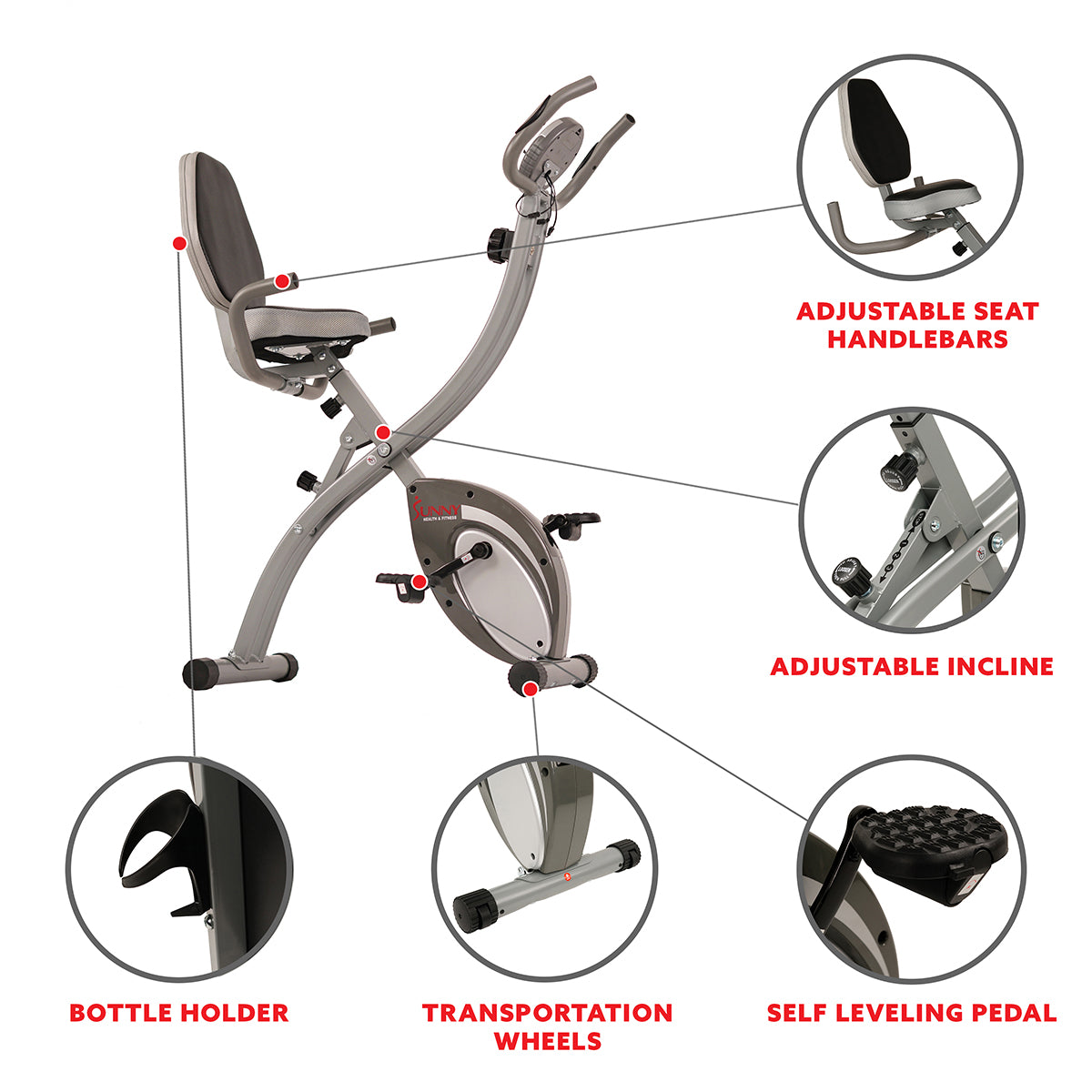  Upright Folding Magnetic Semi Recumbent Bike, Comfort XL w/ High Weight Capacity and Pulse Rate、mySite、ghnorth