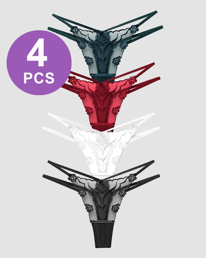 Rose Embroidery Thong Mesh Panties、mySite、bengalsvssteelers