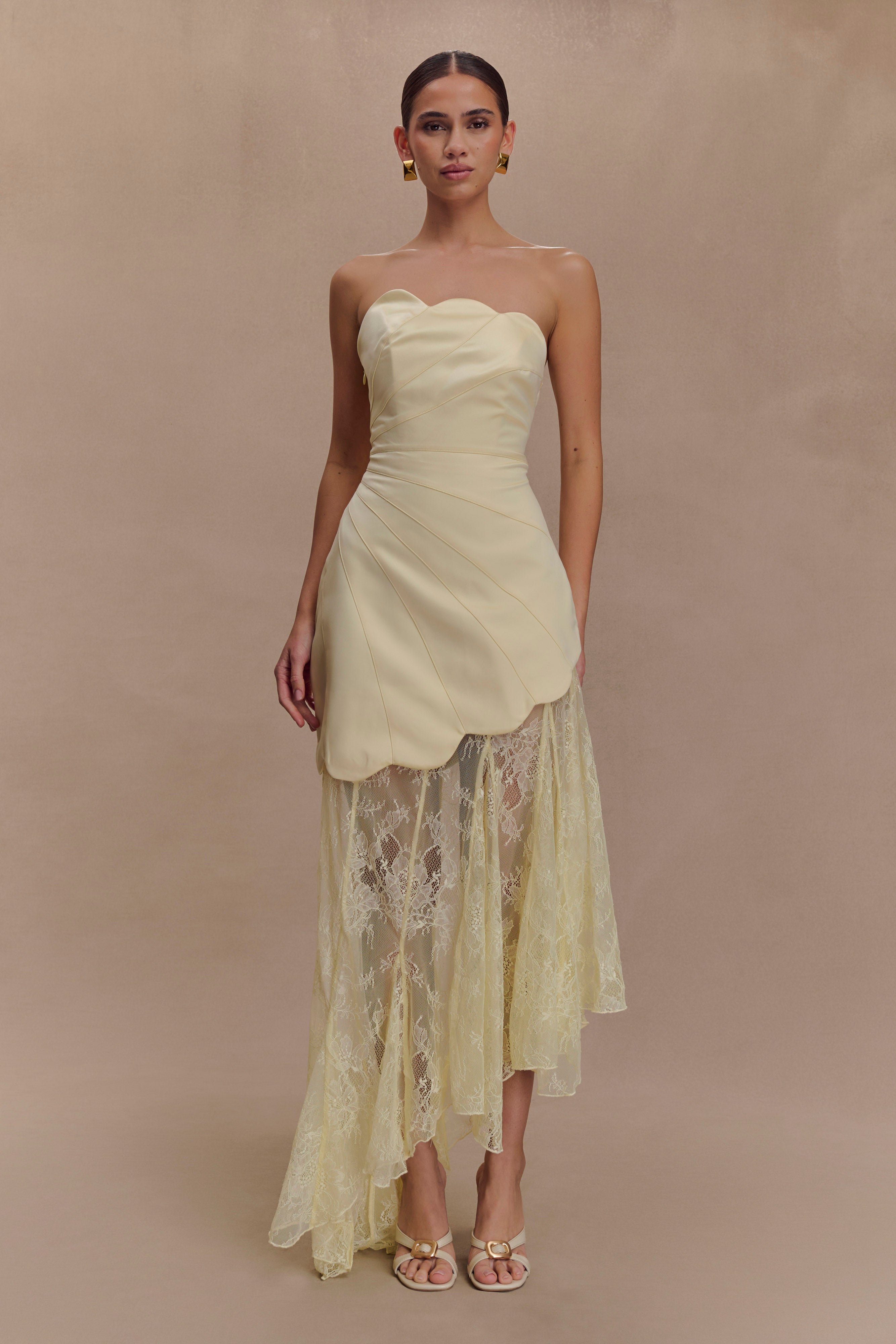 Aleena Satin And Lace Maxi Dress - Lemon、mySite、solidvoid
