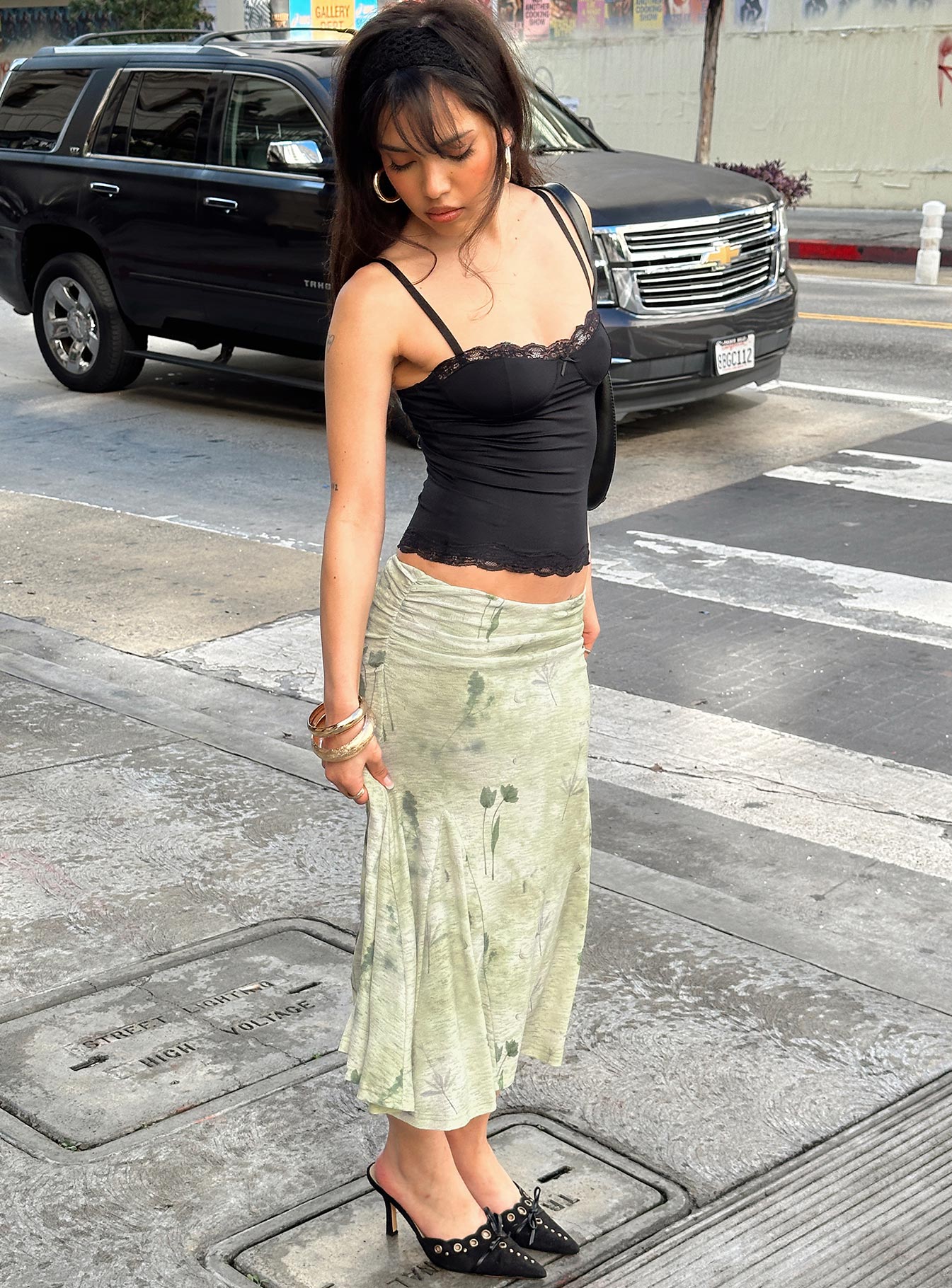 Lewish Low Rise Midi Skirt Green Floral、mySite、solidvoid