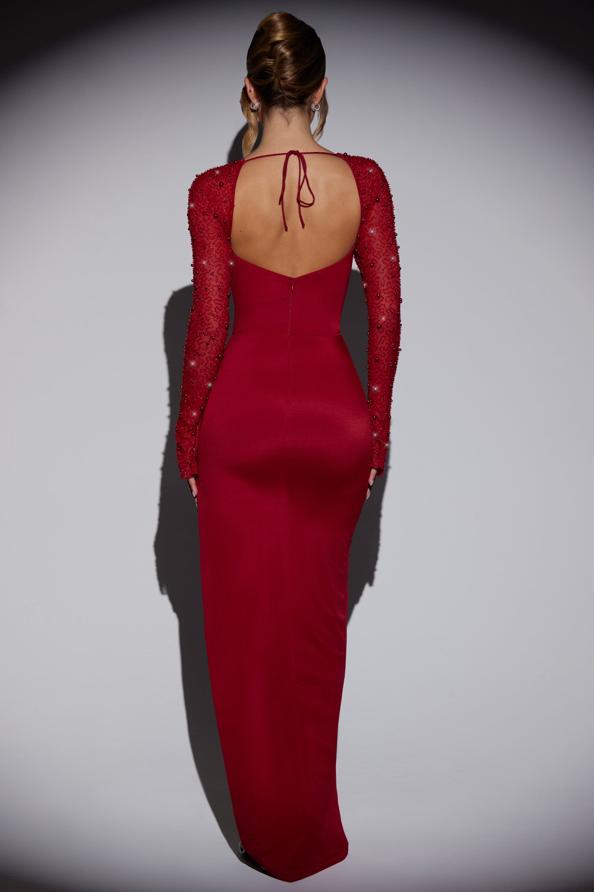 Embellished Side Split Maxi Dress in Red、mySite、solidvoid