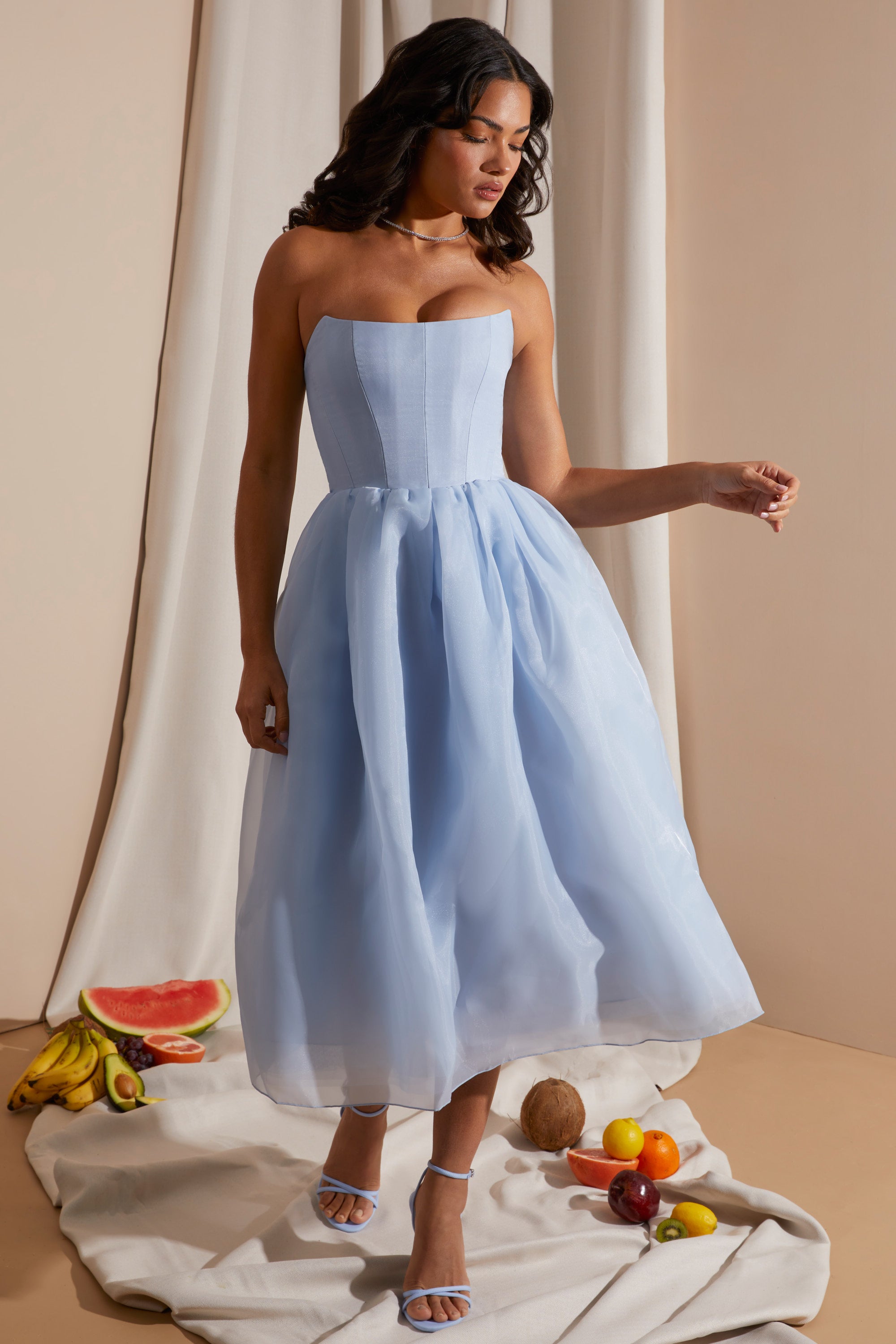  Strapless Corset Tulle Midi Dress in Blue、mySite、sugarbowlscore