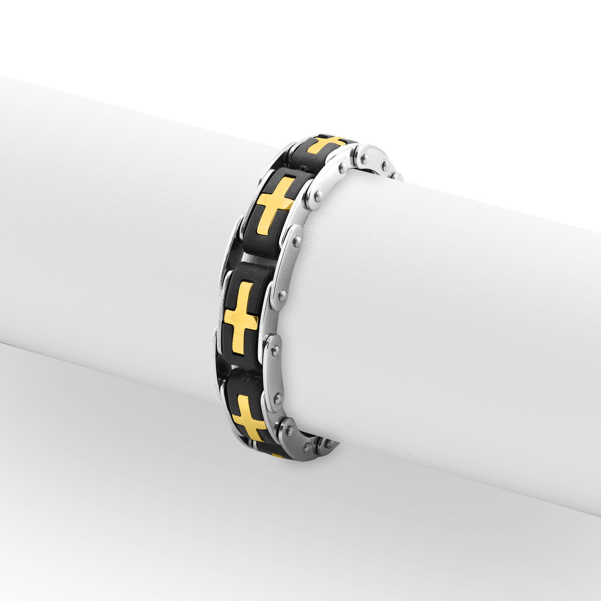 18K Gold PVD Stainless Steel Cross Bike Chain Bracelet / BRJ2376、mySite、dreamappss