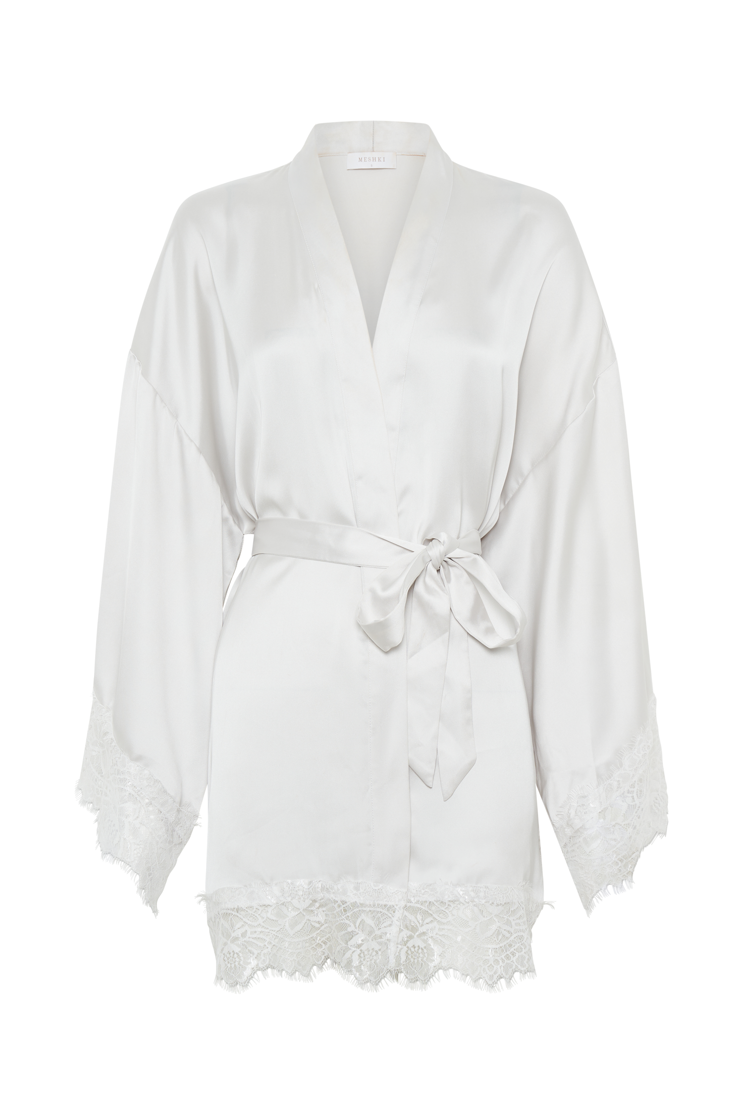 Annabeth Lace Trim Bridal Robe - White、mySite、solidvoid