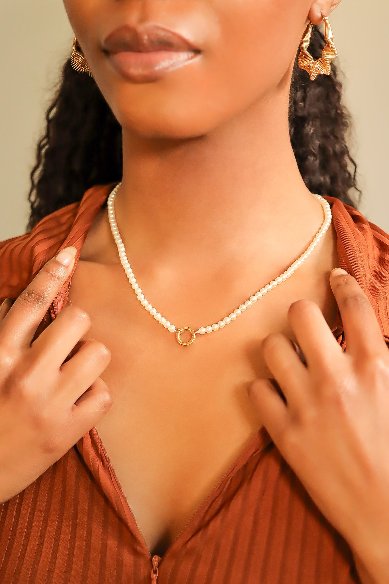 18 Glass Pearl Necklace with Stainless Steel Charm Keeper / SBB0338、mySite、dreamappss