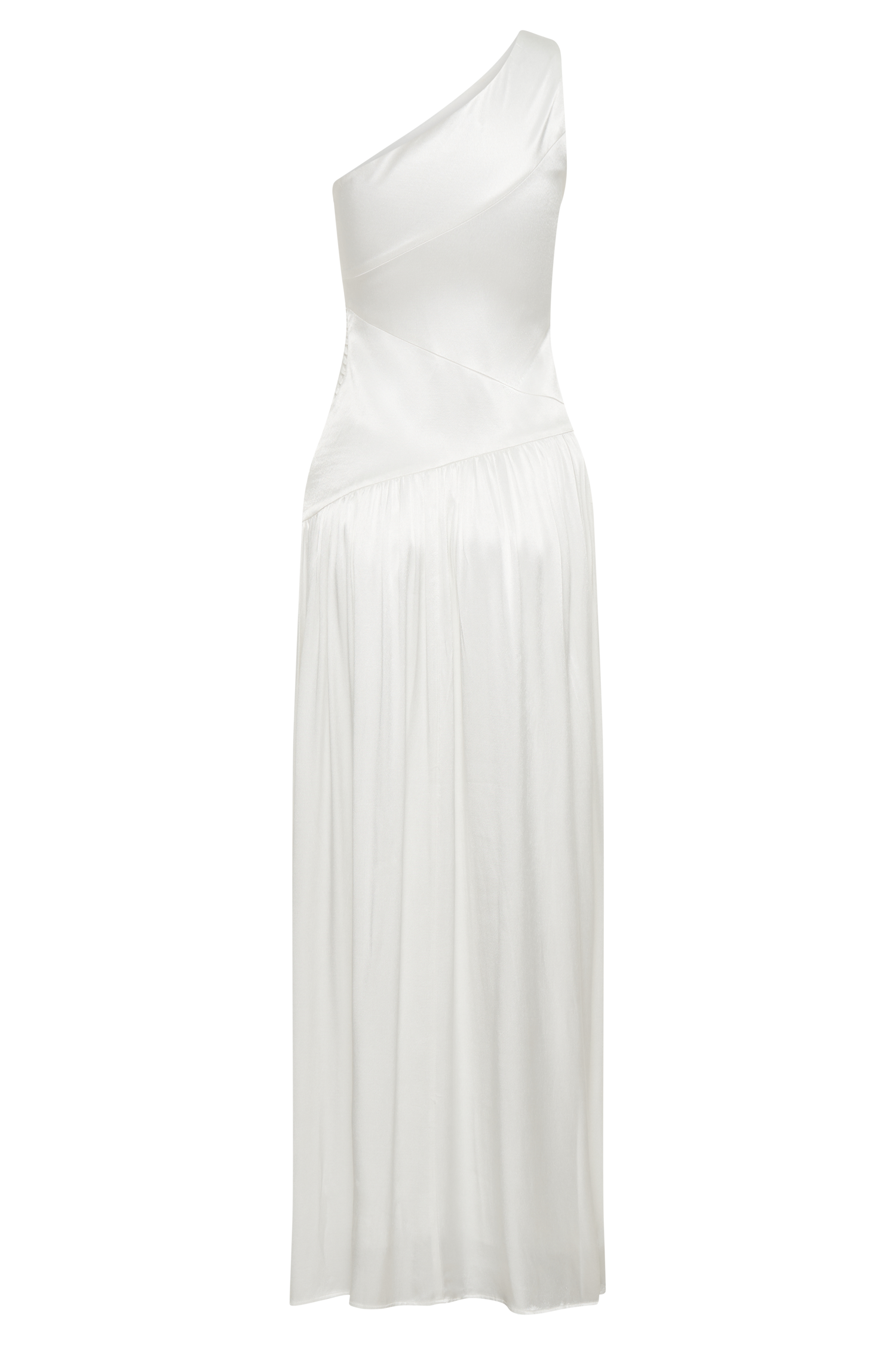 Jenna One Shoulder Pleated Maxi Dress - Ivory、mySite、solidvoid