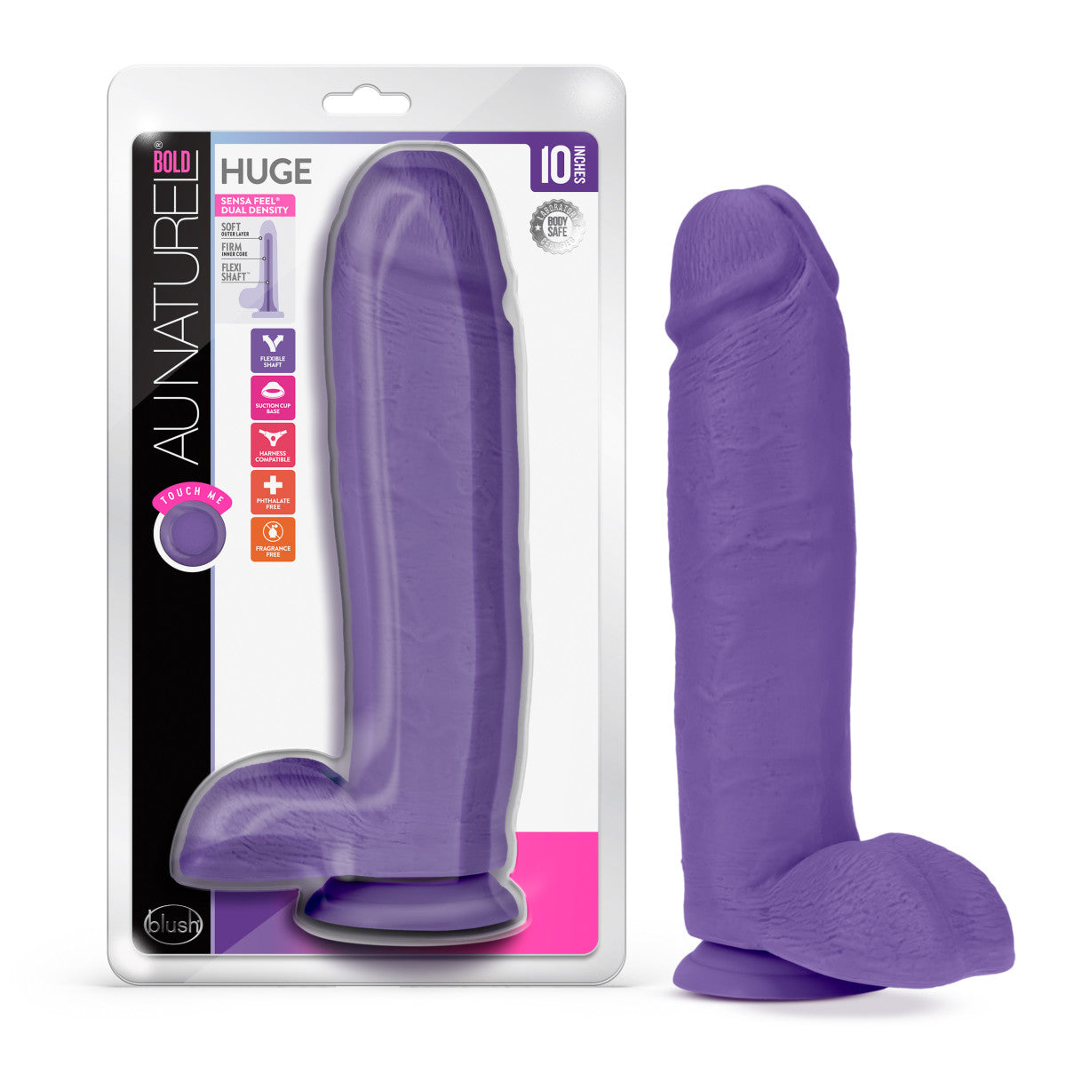 Au Naturel Bold By Blush® | Huge Realistic Purple 10.5-Inch Long Dildo With Balls & Suction Cup Base、mySite、bottomscart