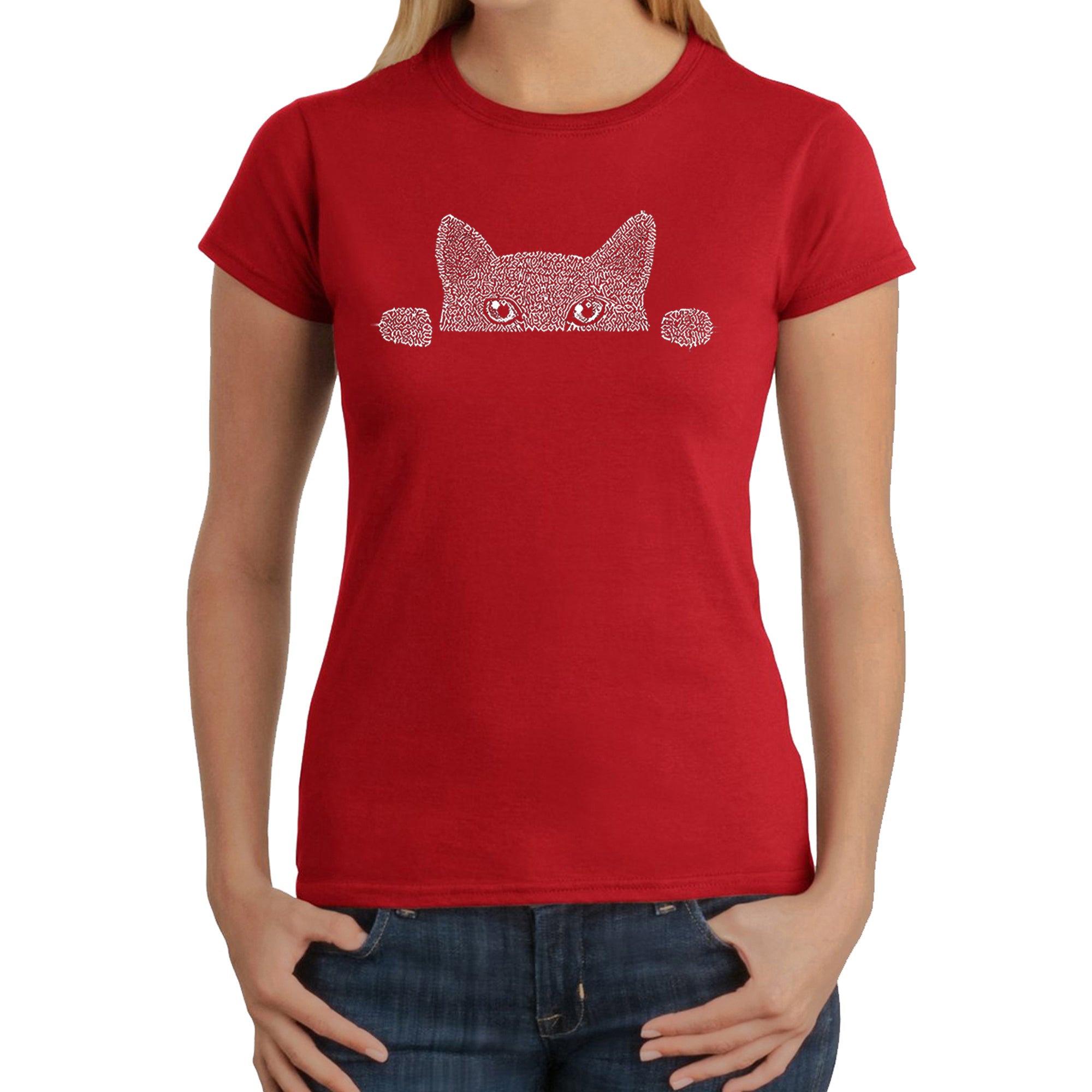 Peeking Cat - Women's Word Art T-Shirt、mySite、camillekostekn