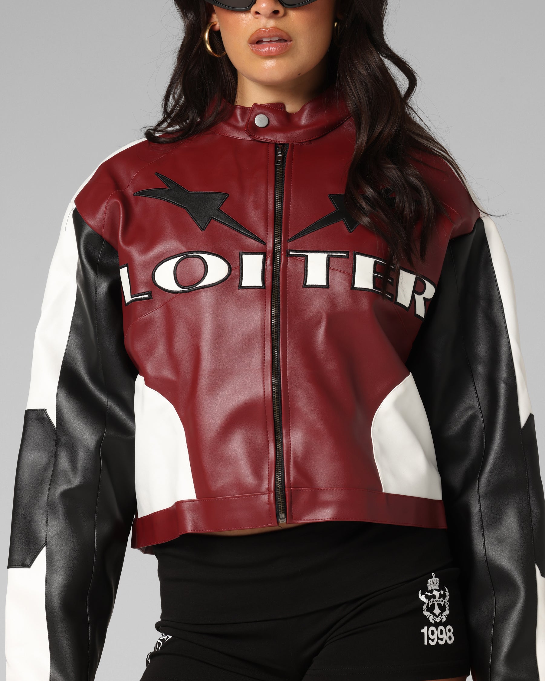 Loiter Women's Engine Cropped Vegan Leather Jacket Red、mySite、zt4zffjzw