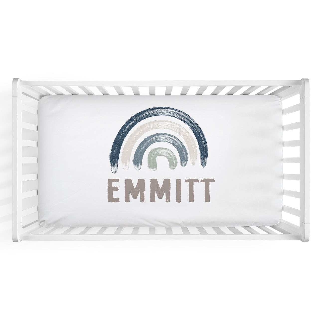  Brooks' Blue Rainbows Personalized Crib Sheet、mySite、layawaytickets