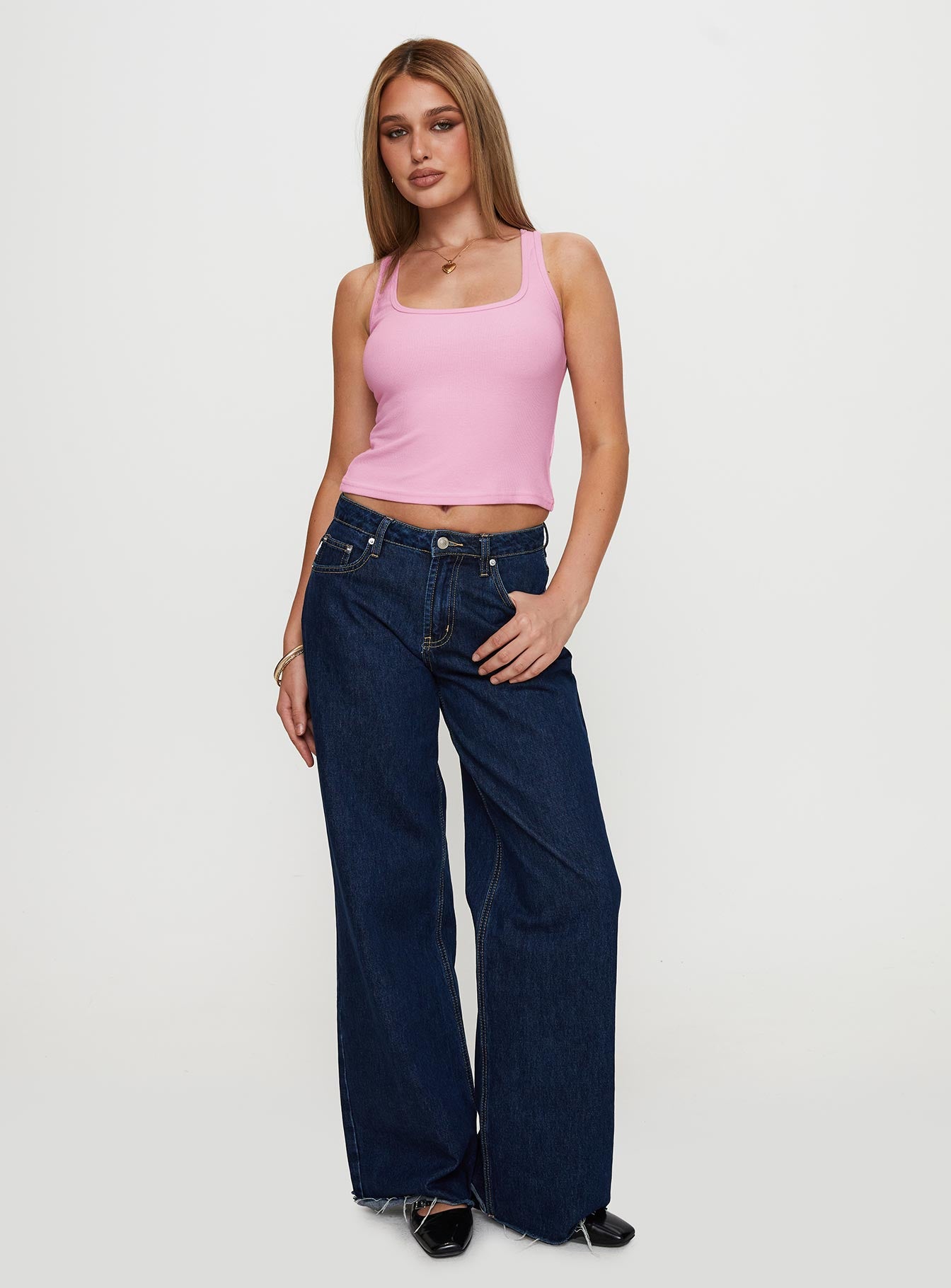 Baseline Square Neck Rib Tank Top Pale Pink、mySite、solidvoid