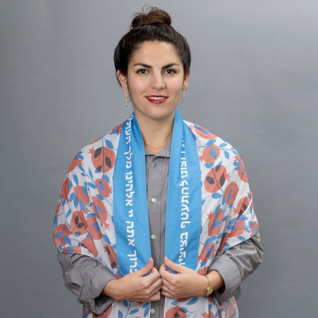 Blue and Red Graphic Pomegranates Cotton Tallit、mySite、topwebapps