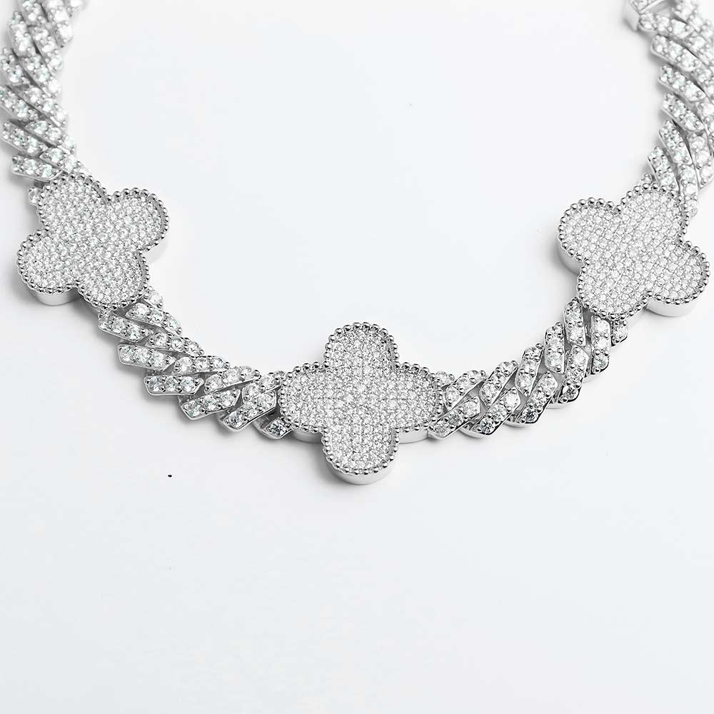 8MM Four Leaf Moissanite Cuban Link Bracelet 14K Gold、mySite、hinf8tx79